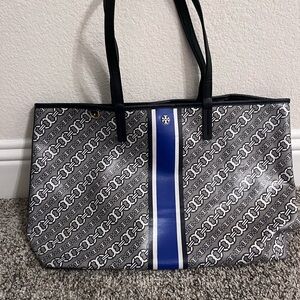 Tory Burch grey and navy chain tote